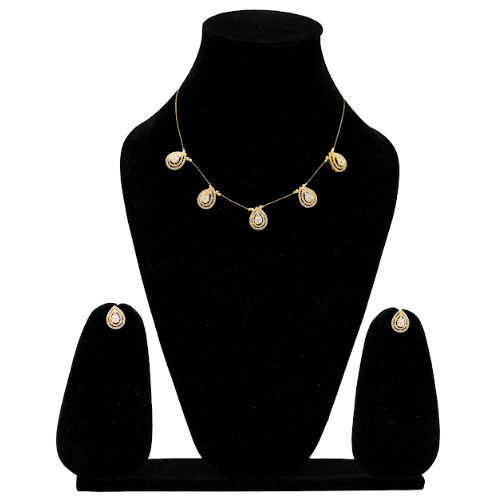 Uffbyisha Gold Finish Minimal Drop Necklace Set